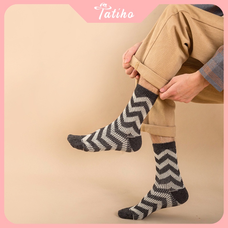 Vớ Tất cổ cao unisex nam nữ chất liệu len dệt mềm mịn họa tiết sóng phong cách vintage thời trang thu đông - mã TV032