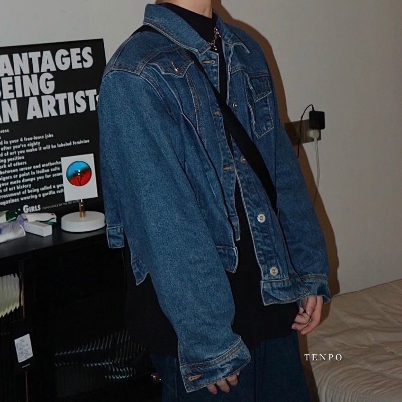 Áo Khoác Bò Xanh Nam Vạt Lệch TENPO | Jacket Form Crop