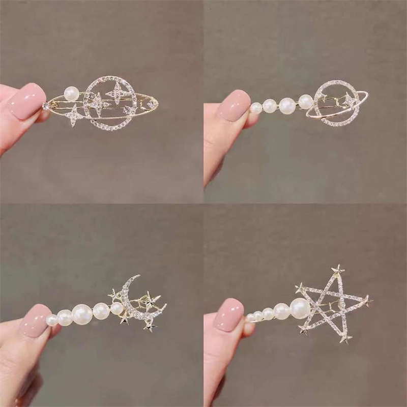 Kẹp Tóc Hình Hành Tinh / Mặt Trăng Đính Pha Lê Lấp Lánh Thời Trang Cho Nữ