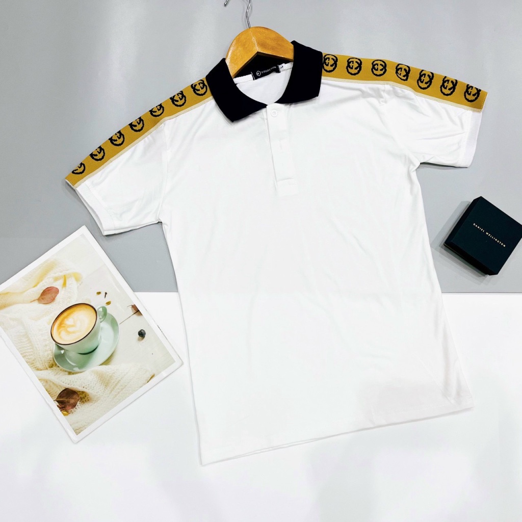 Áo Thun Nam Cổ Trụ Phối Vai Vải Cotton Mềm Mát 2 Màu Trắng Đen Trẻ Trung Phong Cách NEW UNISEX