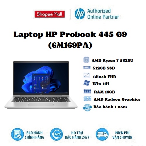 Laptop HP Probook 445 G9/ Bạc/ 512GB SSD/ AMD Radeon Graphics/ 14inch FHD/ Win 11H/ 1Yr