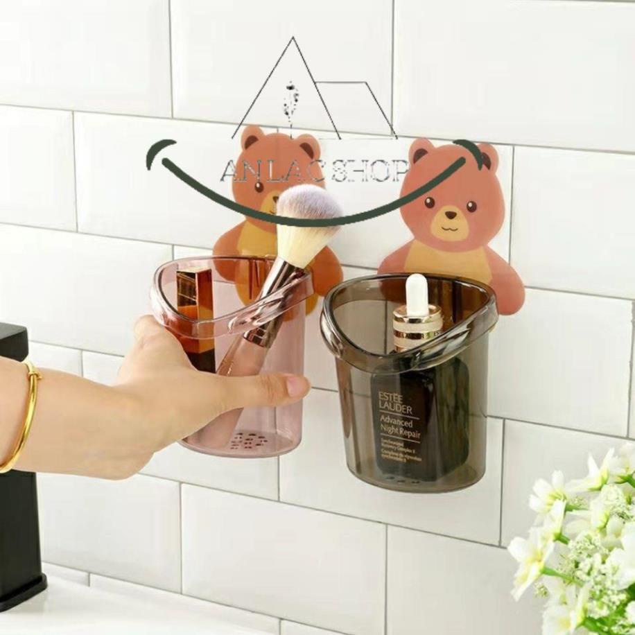 Cốc gấu dán tường đựng bàn chải đánh răng, cốc gấu nâu đựng kem đánh răng SHOP AN LAC