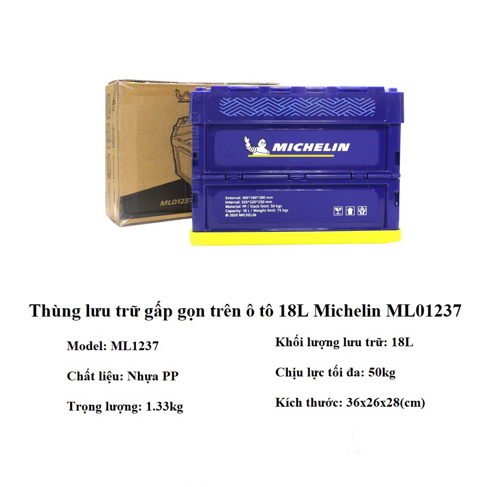 Thùng lưu trữ gấp gọn trên ô tô Michelin  - thùng đựng đồ trên xe hơi có nắp đậy an toàn với nhiều kích thước (18L
