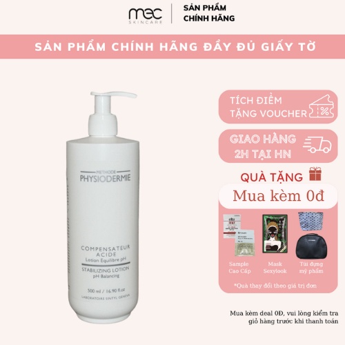 Toner cân bằng, se khít lỗ chân lông và làm dịu mẩn đỏ Physiodermie Stabilizing Lotion 500ml Hàng Công Ty - Mecskincare
