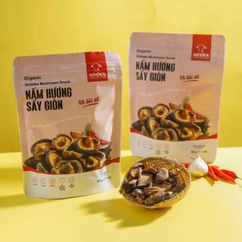 Nấm hương Việt sấy giòn ăn liền Anvies , snack nấm 100% nấm hương trồng tại Việt Nam, tốt cho bà bầu và trẻ nhỏ