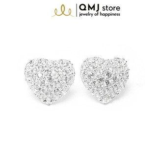 Bông tai bạc QMJ Trái tim 3D nạm đá lấp lánh, sang chảnh - Q200