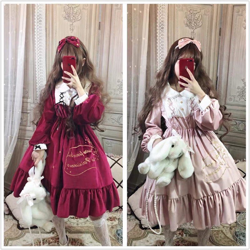 Váy/ Đầm Lolita Nhung Cao Cấp - Kèm ảnh thật, váy đầm công chúa, dự tiệc, tiểu thư, nàng thơ, sang chảnh