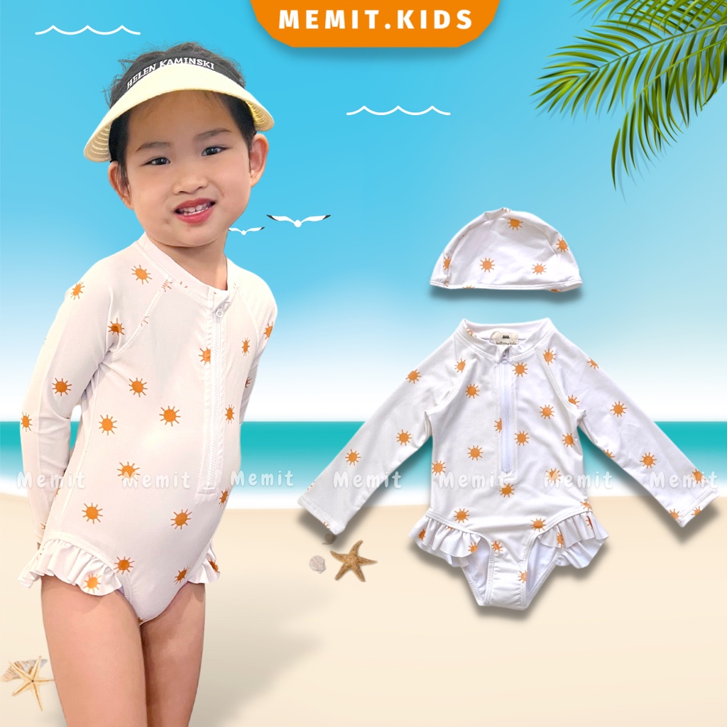 Đồ Bơi Một Mảnh Dài Tay Kèm Mũ, đồ bơi nhiều màu sắc lựa chọn dành cho bé gái