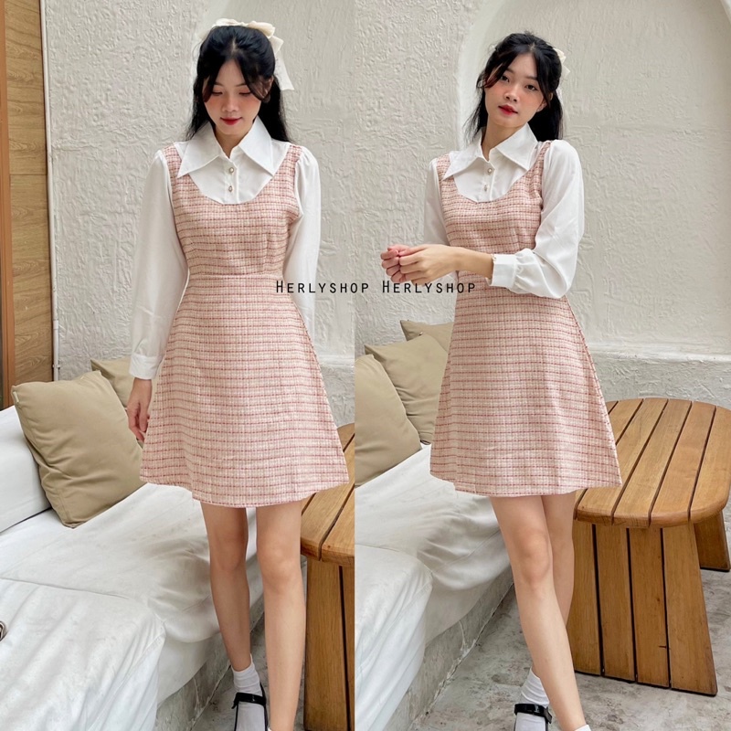 ĐẦM XOÈ PHỐI CỔ SƠ MI TAY DÀI
