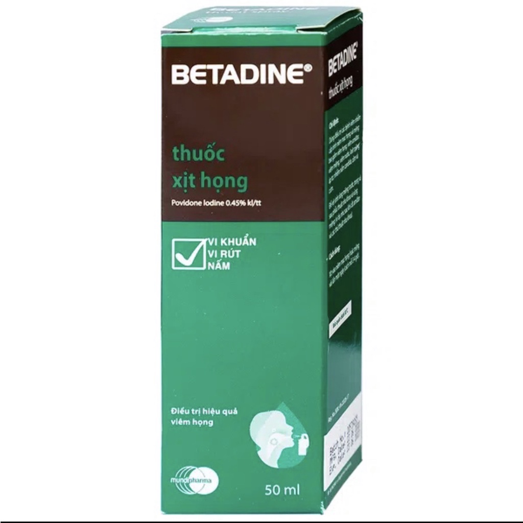 Xịt họng Betadine Throat Spray Povidon iodin 0.45% 50ml