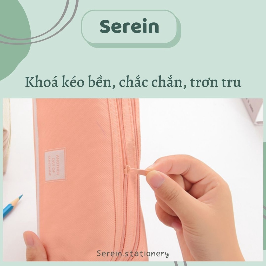 SALE 40%, SỈ RẺ Túi đựng bút vải canvas SEREIN hộp bút to 2 ngăn nhiều màu pastel văn phòng phẩm phong cách Hàn Quốc