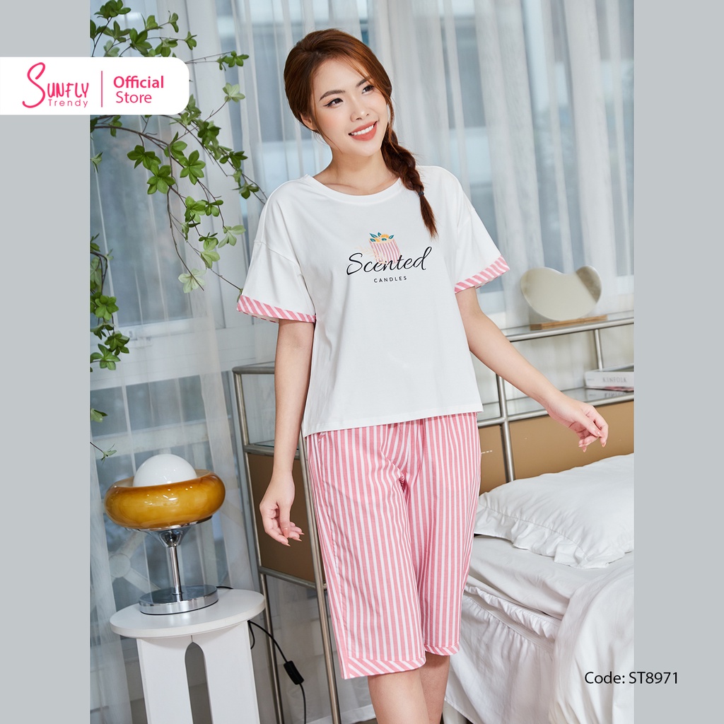 Đồ Bộ Mặc Nhà Nữ Cotton - Kate SUNFLY Áo Cộc Quần Ngố ST8971