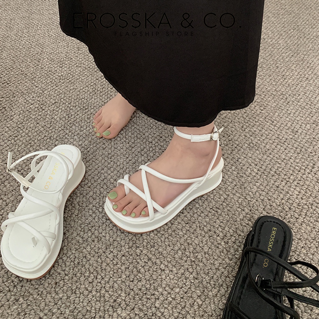 Erosska - Giày sandal nữ đế bánh mì phối dây quai mảnh màu trắng _ SB001