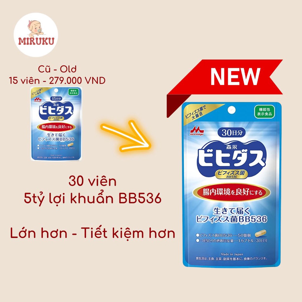 MEN LỢI KHUẨN BB536 BIFIDUS Túi 30 viên - MORINAGA - made in Japan