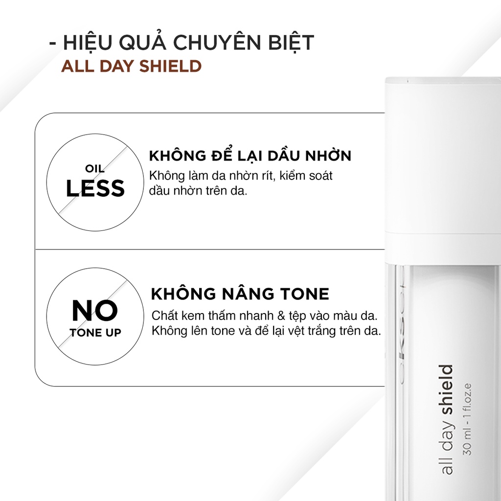 Kem chống nắng căng bóng & trẻ hóa da, dùng được cho da treatment Ekseption All Day Shield 30ml