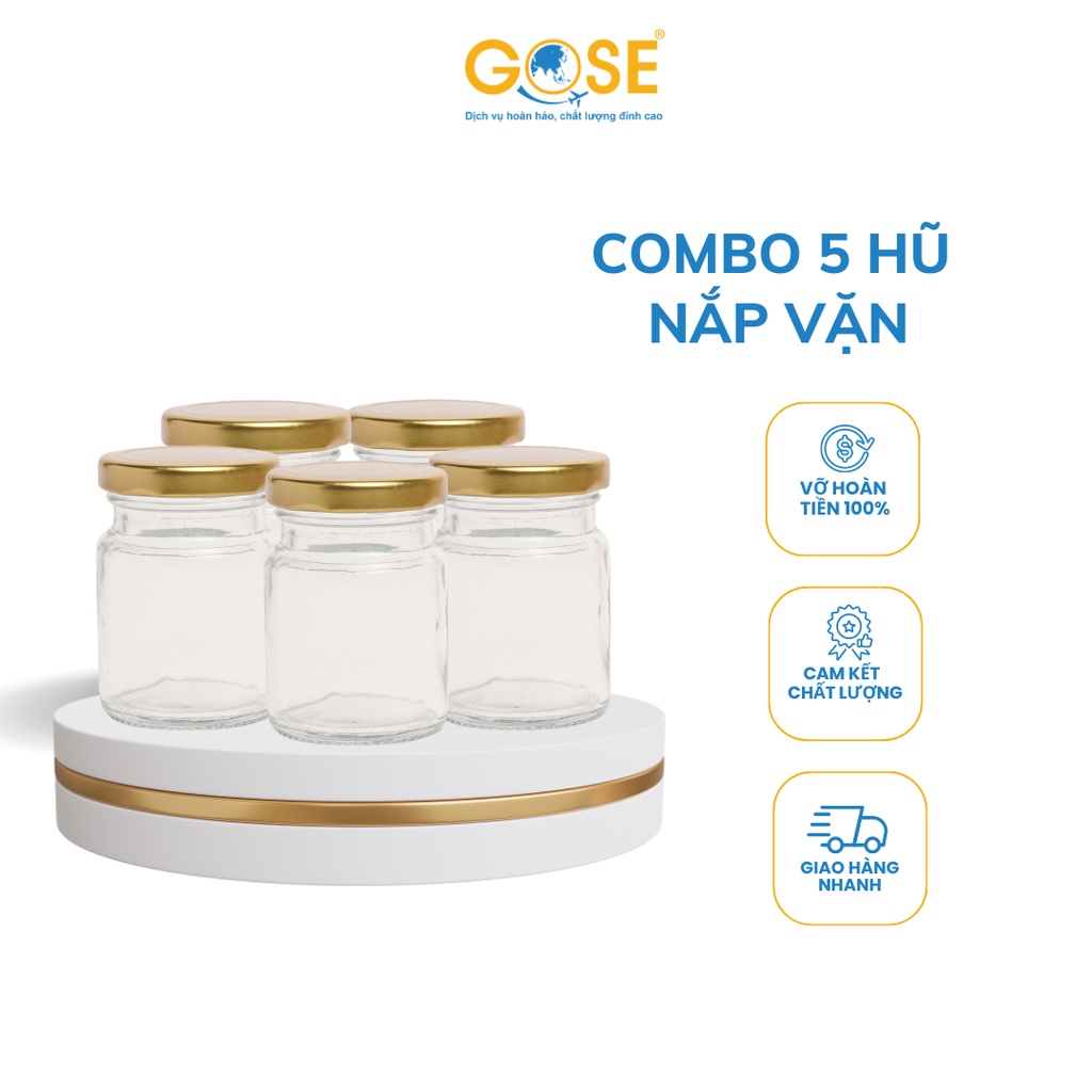 Combo hũ chưng yến thủy tinh tròn nắp vặn 70ml GOSE dùng đựng yến sữa chua gia vị