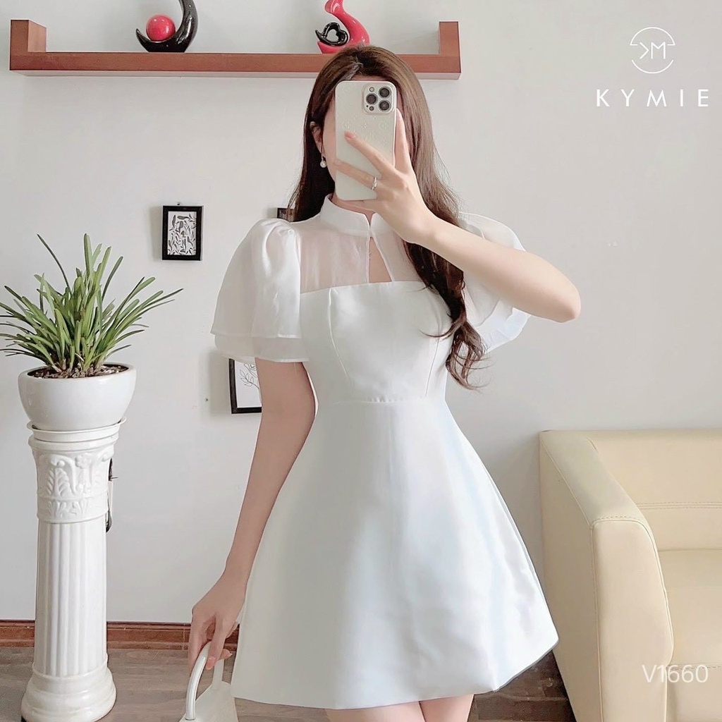 Đâm xòe nữ cổ tàu phối bèo voan, váy dự tiệc đi chơi siêu xinh