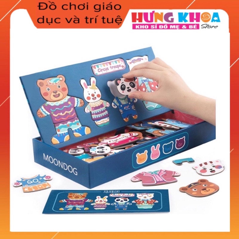 Đồ Chơi ghép hình Nam Châm thay quần áo cho gia đình gấu, thay áo gấu 60 Chi Tiết 5 chủ đề+ 1 bút+ 1 bảng+ hộp