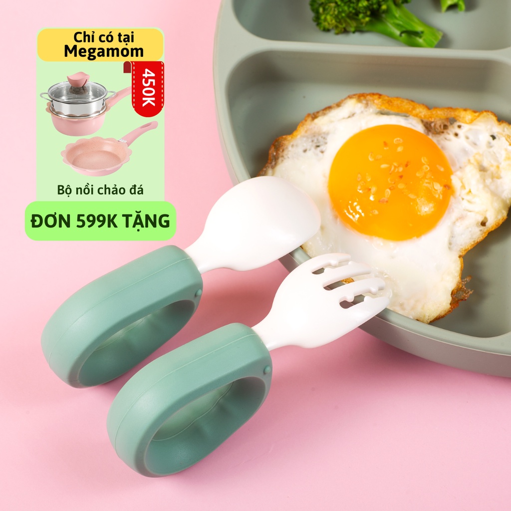 Set Thìa Dĩa Silicone Tập Xúc, Tập Ăn Baby'si Cho Bé Ăn Dặm (Có Hộp)