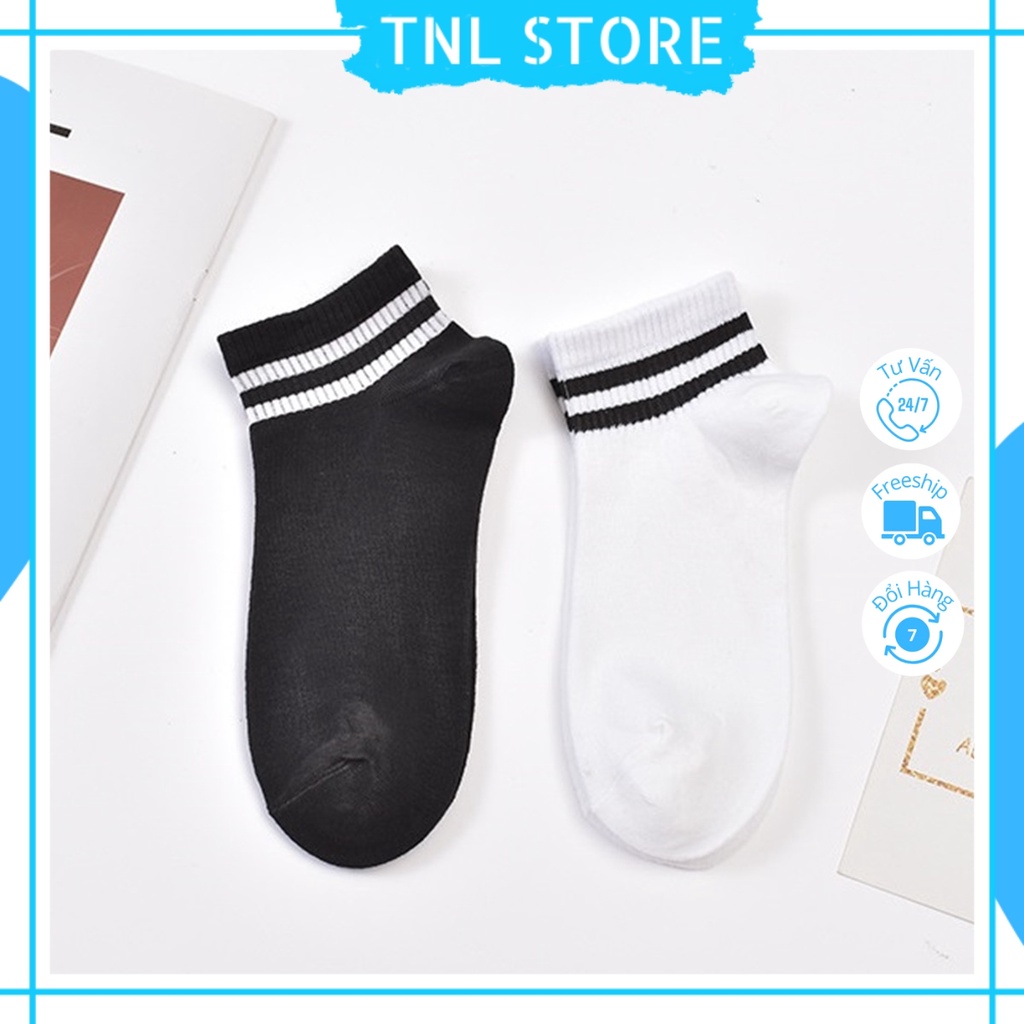 Tất vớ cổ thấp ngắn 2 Sọc Viền thời trang unisex nam nữ TNL Store