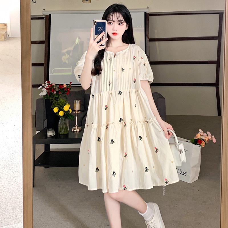 Đầm bầu thiết kế đẹp dáng suông MISS RITA Đầm bầu dự tiệc đi chơi cổ tròn tay bo chun nhún bèo 2 tầng