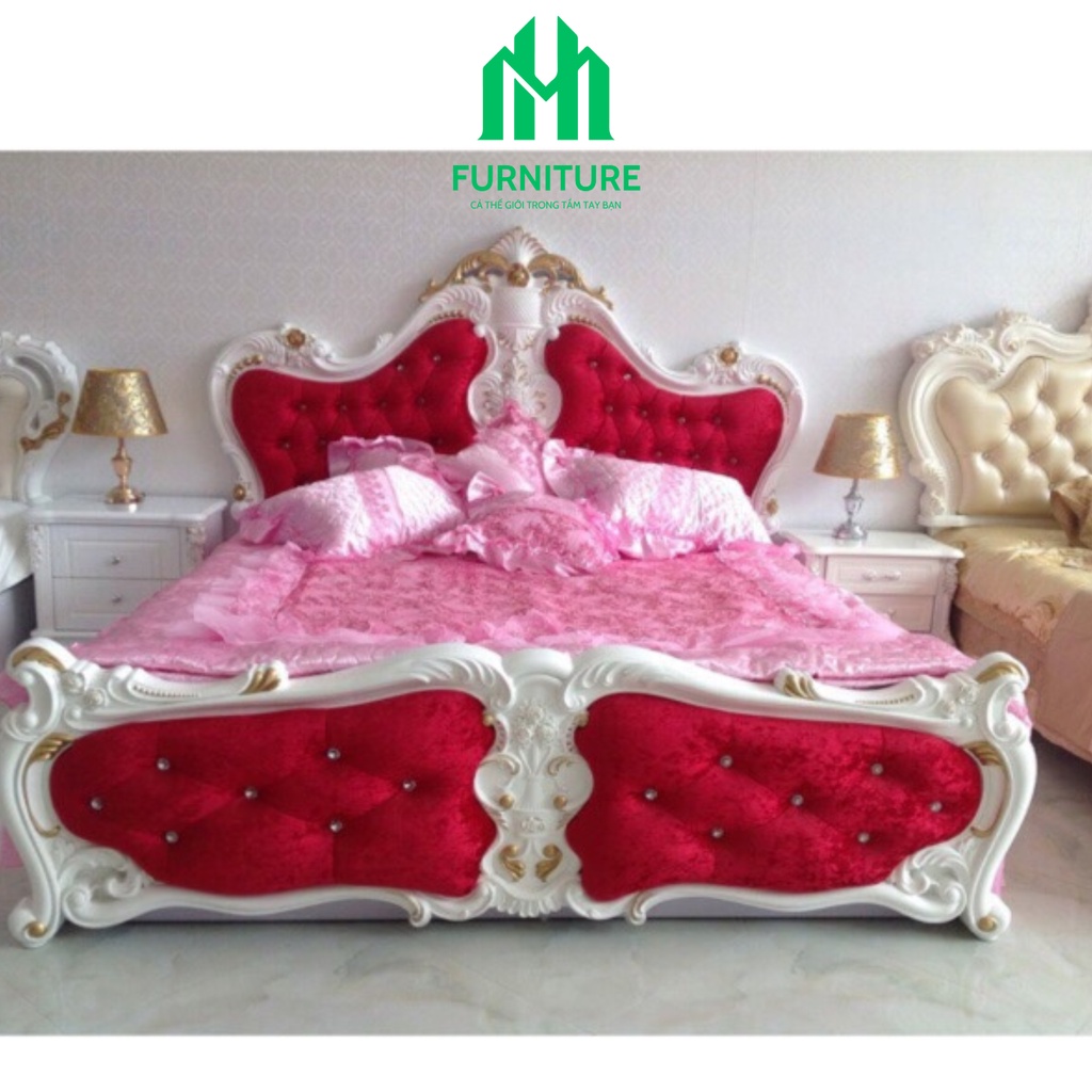 Giường ngủ bọc nệm MINHUY, Giường thiết kế hoàng gia phong cách Châu Âu sang trọng và hiện đại khung gỗ sồi bh 1 năm