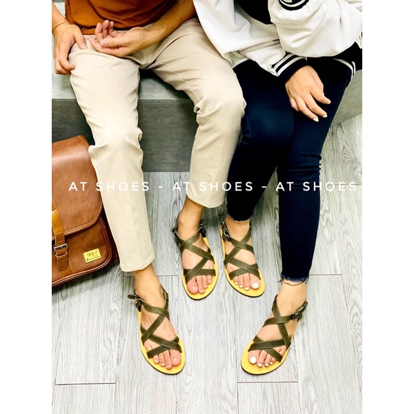 Dép Sandal Unisex Cao Cấp Da Bò Thật Sandal Quai Ngang Nam Nữ Trẻ Trung Đế Caosu Chống Nước Atshoes XDxsg202