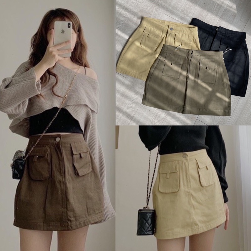 Chân váy kaki túi hộp 457