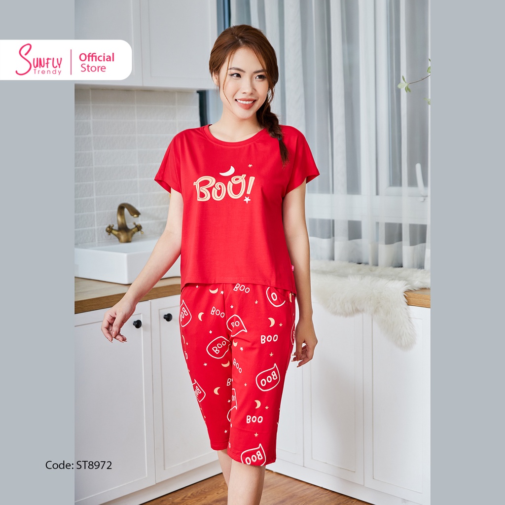 Đồ Bộ Mặc Nhà Nữ Cotton SUNFLY Áo Cộc Quần Ngố ST8972