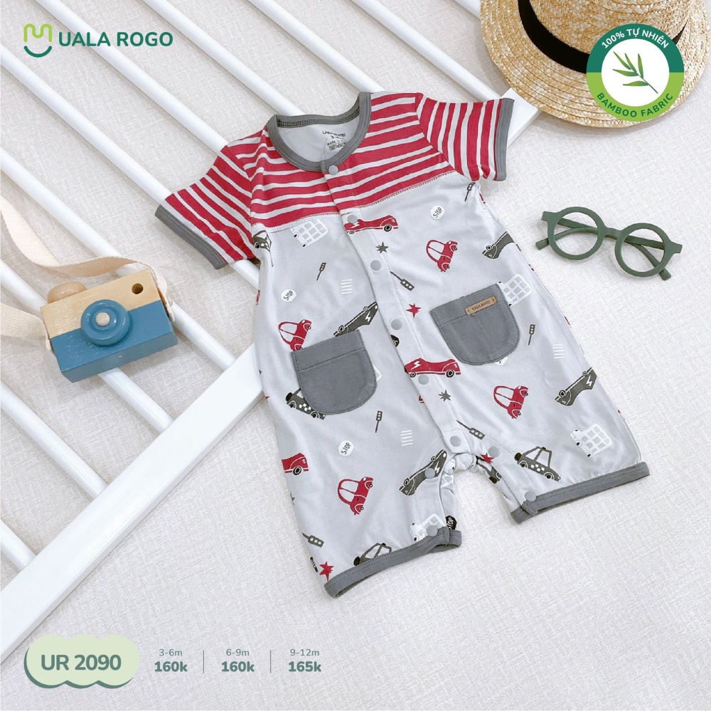 Bộ Bodysuit cộc tay cho bé Ualarogo 3-12 tháng vải sợi tre BAMBOO cúc giữa mềm mại thoáng mát co giãn 2090