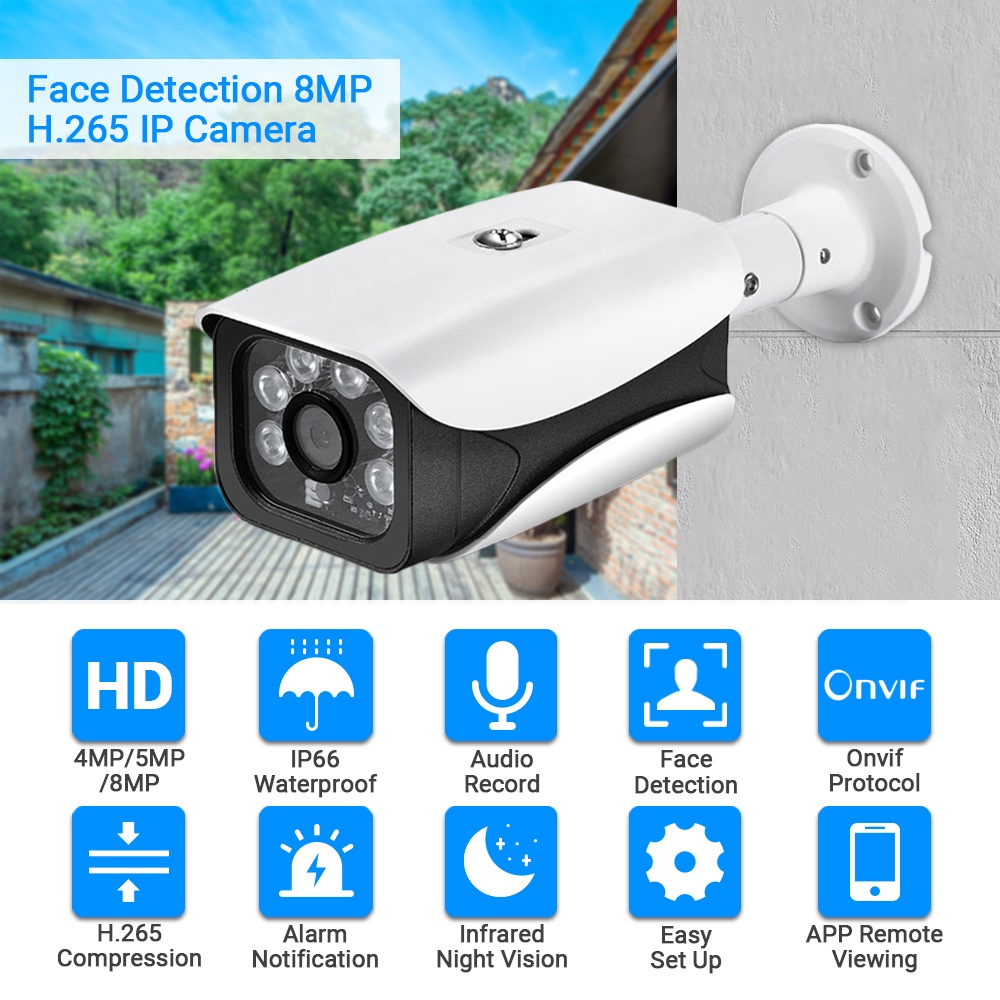 Máy quay an ninh IP HAMROL 8MP 5MP 4MP H.265 có âm thanh POE P2P XMEYE chống nước