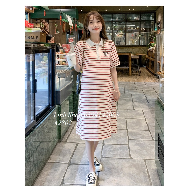 Váy Phông Kẻ Mickey Có Cổ Lịch Sự A2802