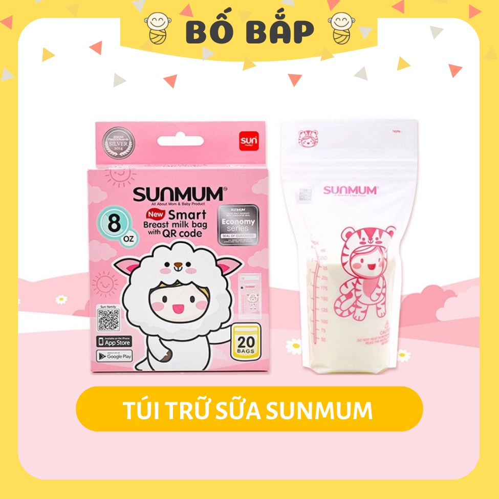 Túi Trữ Sữa Sunmum Thái Lan Hộp 50 túi 250ml - 3 Khoá Zip Chống Tràn - Free BPA  An Toàn Cho Bé