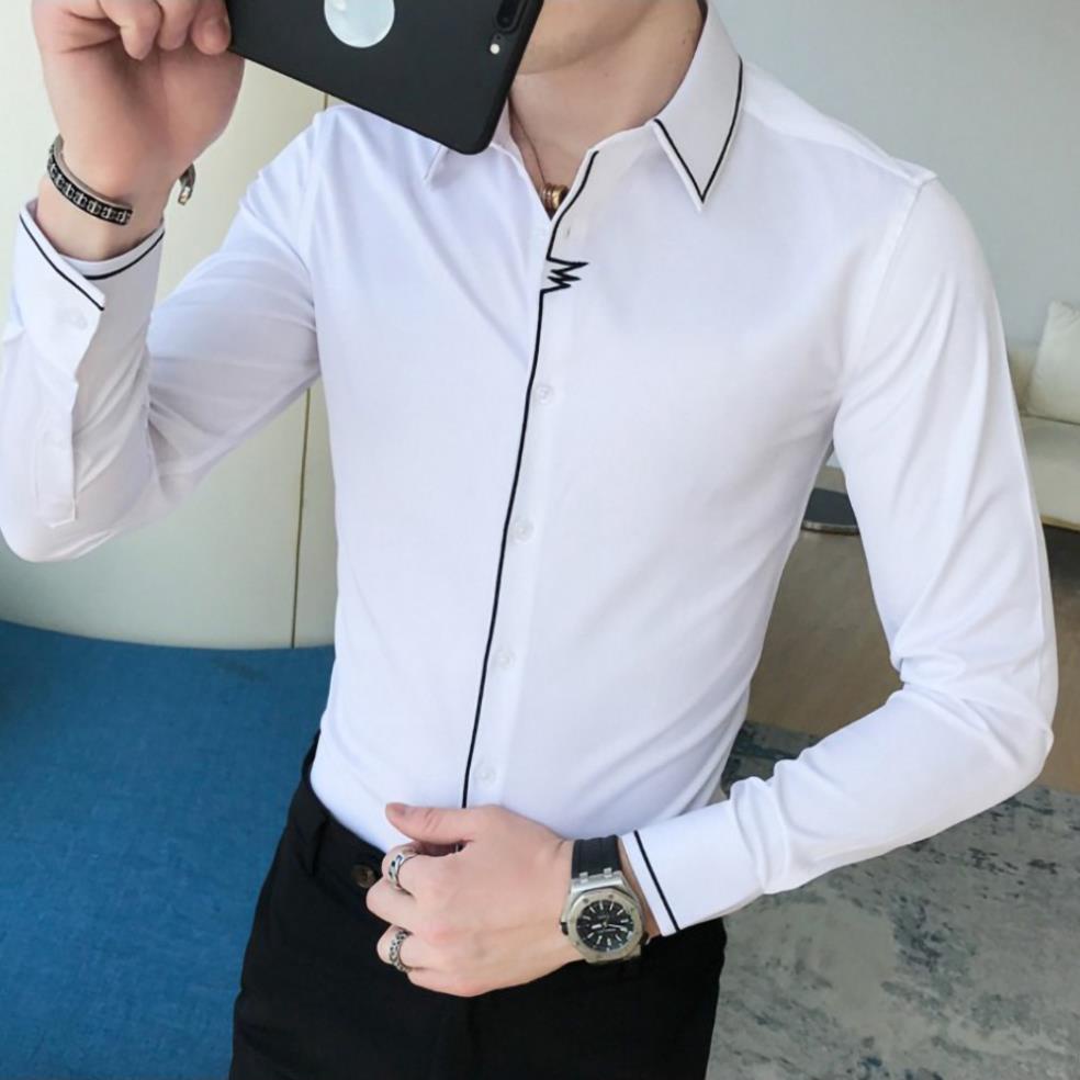 h Áo sơ mi nam, sơ mi dài tay cổ Đức, Thêu viền tay, cổ và cúc áo nổi bật mới lạ. Mã N10 . | BigBuy360 - bigbuy360.vn