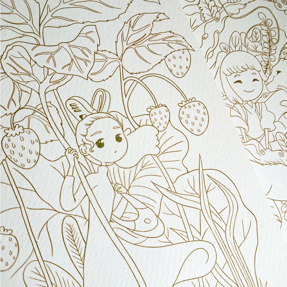 Tranh tô màu / Tranh tô màu nước Ghibli họa sĩ Three Leaves / Line Art / Khổ A5 A4 dày 300gsm