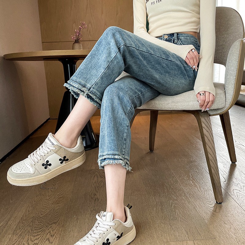 Quần jeans ống đứng túi nổi ONKIM tua gấu co dãn