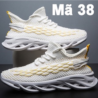 Giày thể thao, giày thể thao nam, giày sneaker, giày vải trắng phối sọc vàng 5cm mã 38