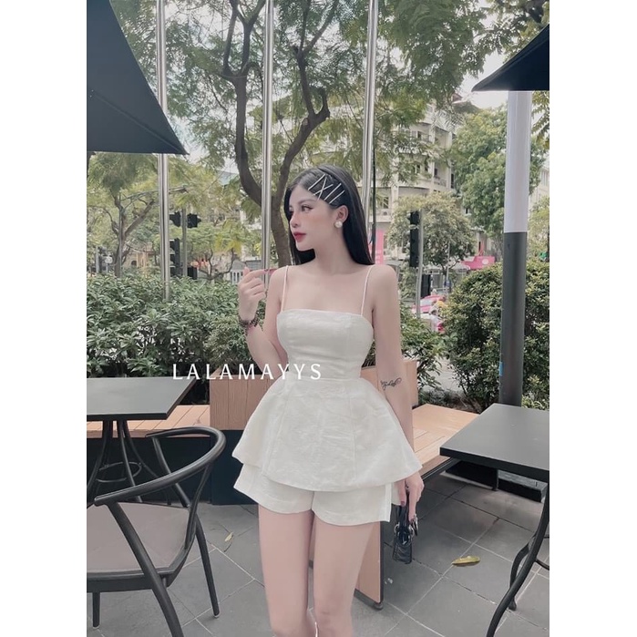 Set đồ Áo hai dây dáng xòe phối Quần sooc năng động, sang chảnh tiểu thư, kèm video hàng thật