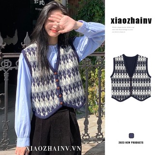 Áo khoác cardigan không tay cổ chữ V dáng rộng xinh xắn thời trang phong cách Hàn Quốc dành cho nữ Xiaozhainv