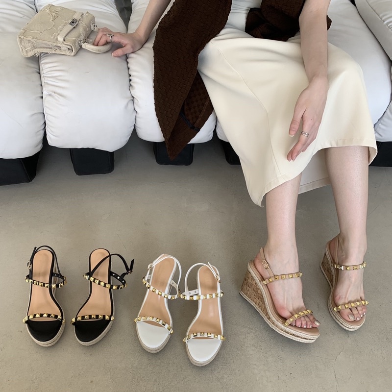 Sandal xuồng đinh viền cói quai hậu 3 màu chanh sả chuẩn hàng loại 1 QC