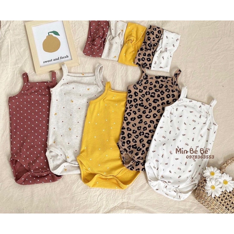 Body 2 dây kèm turban chất liệu thun gân mềm mại cho bé