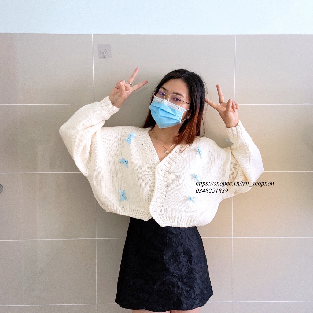 Aó Len Cardigan Croptop nơ