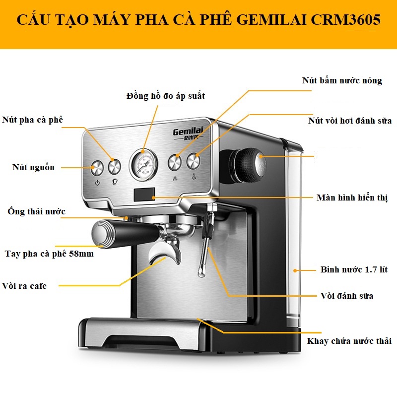 Máy pha cafe Gemilai CRM3605 - Máy pha cà phê Espresso