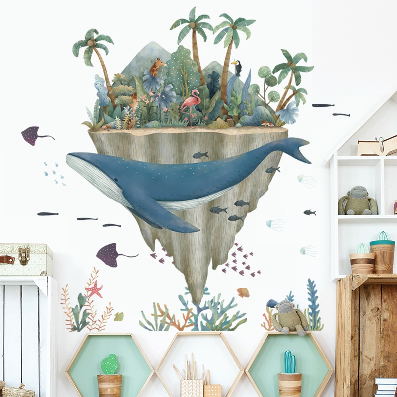 decal dán tường cho bé phòng ngủ bếp phòng khách 3d Tung Home Decor Đảo cá voi
