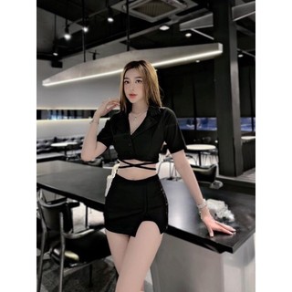 SET ÁO DÂY ĐAN EO MIX CHÂN VÁY XẺ
