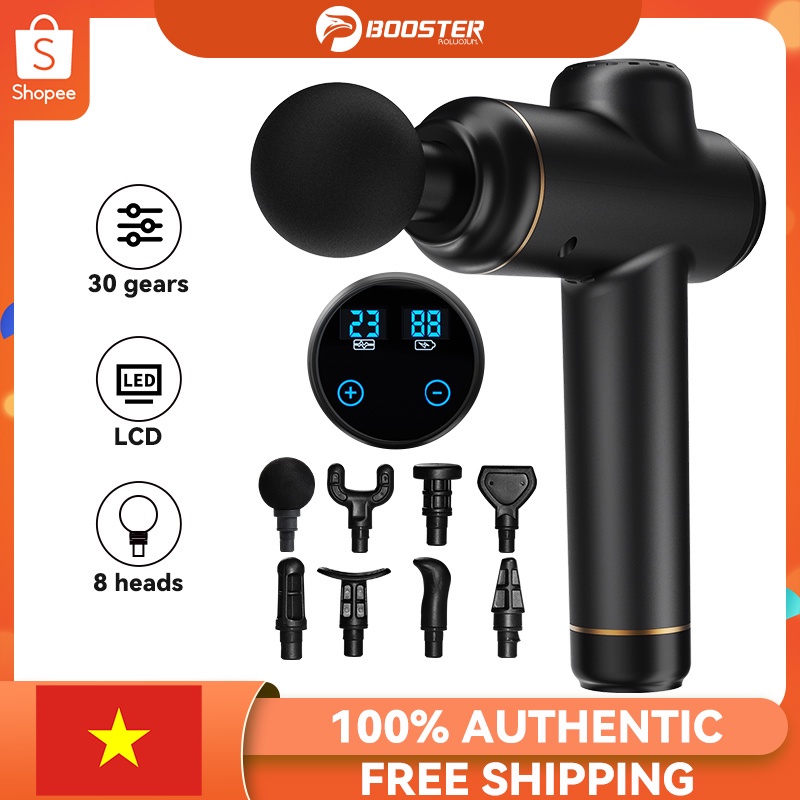 Máy Massage Cầm Tay Booster Súng Mát Xa Thư Giãn Cơ Bắp Sâu Với 8 Đầu Mát Xa Màn Hình LCD 30 Tốc Độ