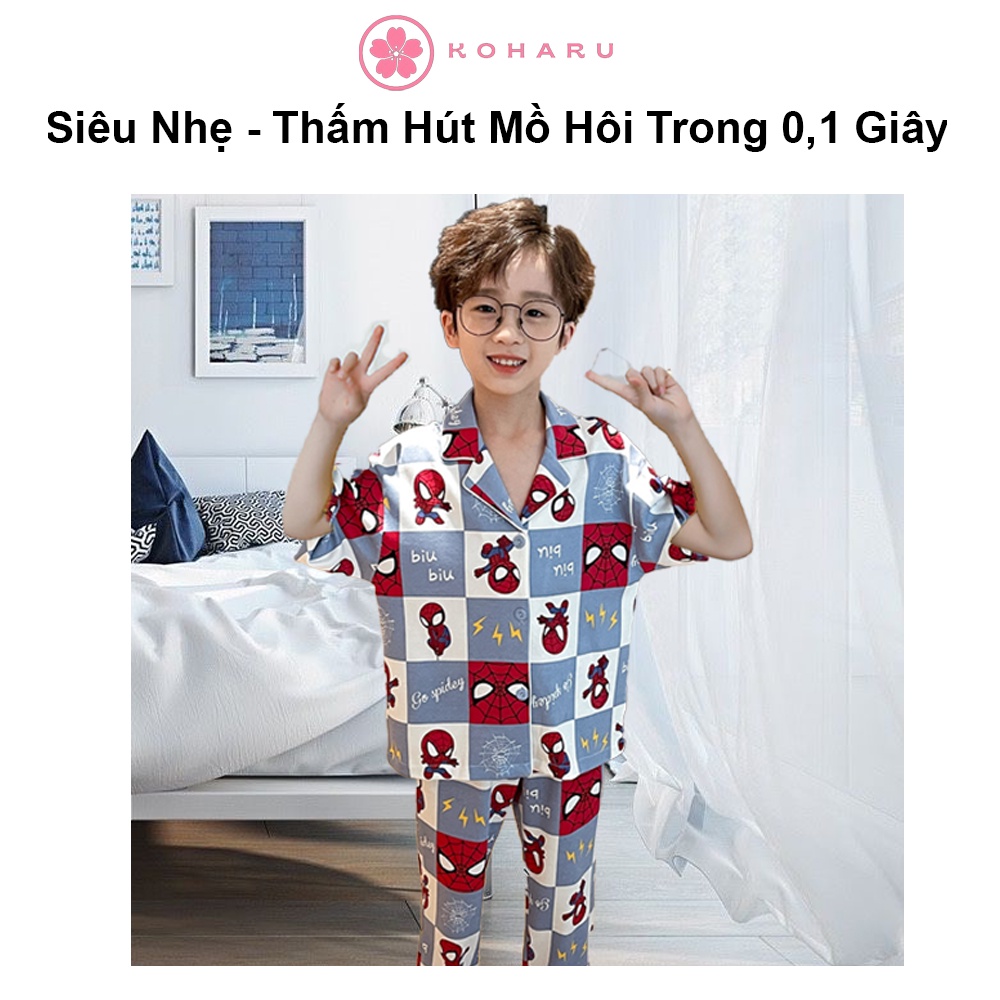 Áo cộc quần dài 9-47kg Cotton Đũi Nhật pijama Siêu nhân Nhện CN02 trẻ em đồ ngủ| bộ đi chơi bé trai gái