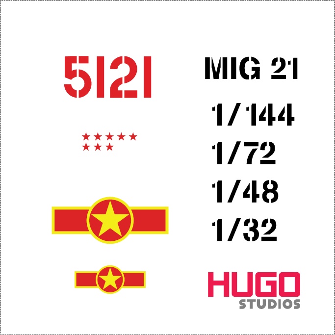 Hugo Studios Decal trượt nước máy bay MIG-21 số hiệu 5121 chưa phủ clear