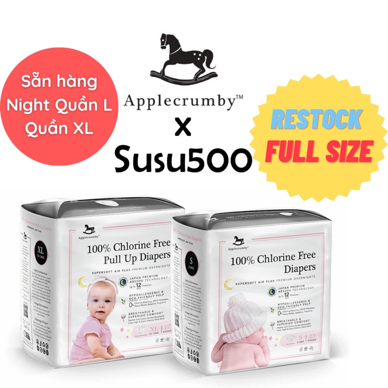 HCM Tã bỉm Applecrumby Air Plus Overnights siêu cao cấp dán quần đủ size