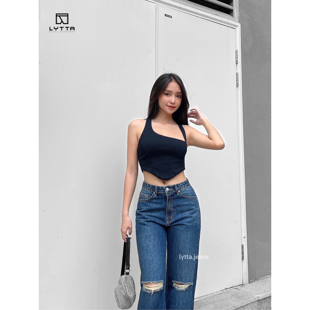 QUẦN JEANS ÔNG SUÔNG RÁCH GỐI 105cm SIÊU HACK DÁNG - XANH ĐẬM